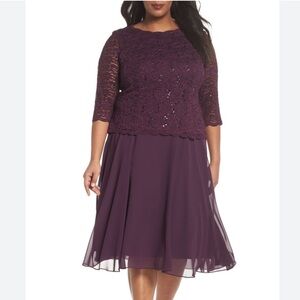 #435 (Alex Evenings) Deep Purple Sequin Formal Chiffon Dress - Size 18